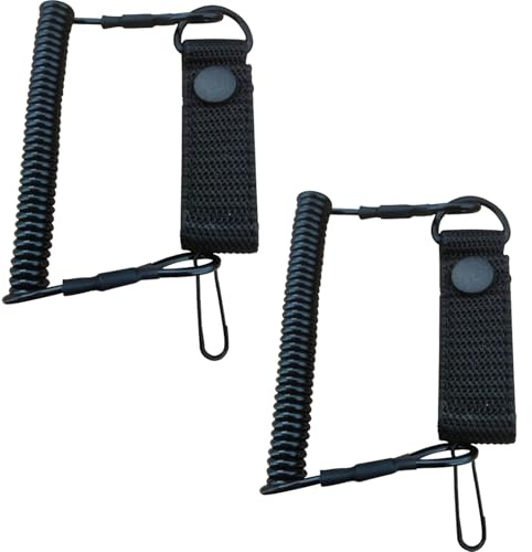 YUNYU 2 Pack Elastic Safety Lanyard with Carabiner - Reusable Tactical Bungee Cord for Hiking, Climbing, Camping & Outdoor Activities (Black)
