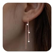 Aidenn Ohrringe Rosegold Hängend für Damen Sterlingsilber Lange Hängeohrringe mit Cubic Zirkonia Quasten Hängende Ohrringe 14K Gold Hypoallergen Statement Schmuck