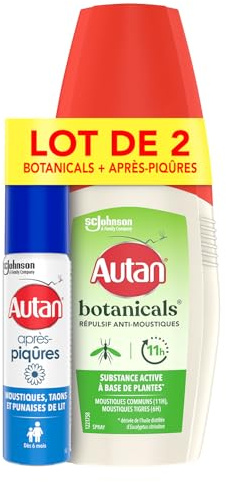 Lot Autan Botanicals - 1 Spray Répulsif Anti-Moustiques Botanicals à Base de Plantes + 1 Gel Après Piqûres Apaisant à Base de Camomille