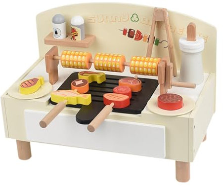 JISADER Kids Grill Playset Rolle Spielen Spielzeug Hölzern Grill Spielen Food Boy Kinder Mädchen.