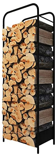 Kaminholzständer, 119,4 cm hoch, für drinnen und draußen, Metall, groß, schwarz, rustikaler Holzträger