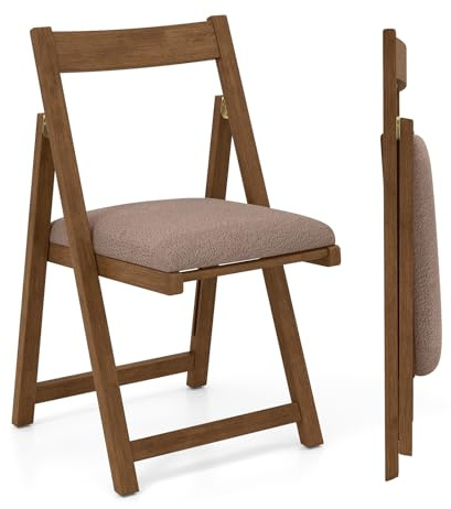 COSTWAY Lot de 2 Chaise Pliante avec Dossier Courbé, Chaises de Salle à Manger Rembourrées, Structure en Bois de Caoutchouc, pour Salle à Manger, Salon, Cuisine, Charge 150 kg (Noyer+Café)