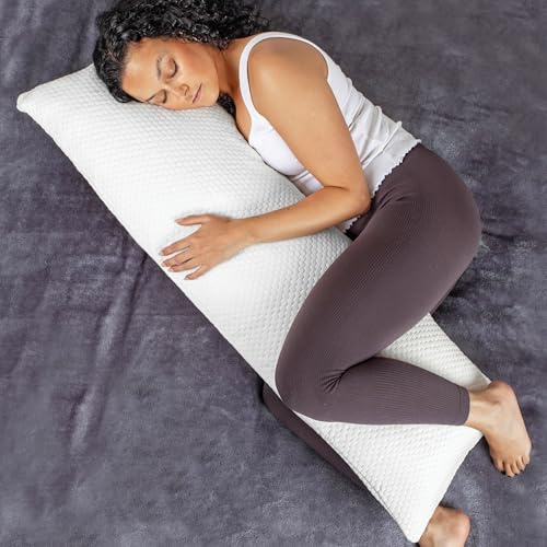 Aamira Adjustable Long Body Pillow, Shredded Memory Foam, Bamboo Cover | Adjustable shredded memory foam with breathable bamboo-blend cover, full-body support and removable machine-washable cover.