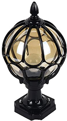 Vintage Black Outdoor Post Lantern Light Fixture with Amber Glass Globe - IP65 Waterproof Pedestal Lamp for Garden Patio Yard Driveway Pathway Deck Lighting
