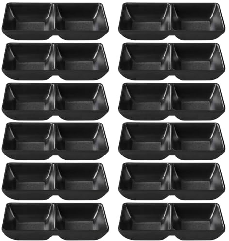yeeplant Juego de 12 cuencos de melamina de doble compartimento, 6 platos de servir estrella negra para aperitivos, alimentos para dedos o salsas, fácil de mantener