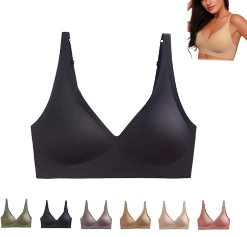 Generico Amaframe Reggiseno Senza Ferretto, Reggiseno Amaframe, Reggiseno Senza Cuciture con Scollo a V Profondo, Morbidi e Confortevoli (IT, Testo, L, Regular, Regular, Nero)