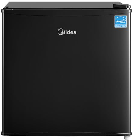 Midea MERM17B0ABB 1.7 Cu Ft Mini Fridge, Compact Refrigerator with Adjustable Thermostat, Reversible Door, Low Noise, Energy Efficient, Ideal for Dorm, Office, Bedroom, Black