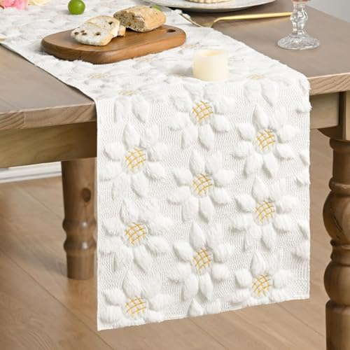 Artoid Mode Morbido peluche velluto finta pelliccia bianco crema girasole primavera runner da tavolo estate cucina tavolo vacanza decorazione festa 33 x 153 cm