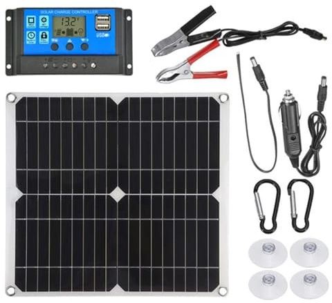 BLUEZY Panel Solar, 25W DC 12V 24V Generador Electrico Solar, Panel Solar De Alta Eficiencia Y Controlador De Cargador Solar Placa Solar para El Hogar RV Emergencia, Balcon 30A