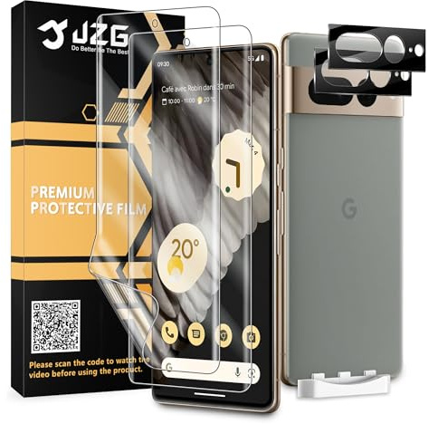 JZG 2+2 Stück für Google Pixel 7 Pro Schutzfolie [Nicht-Glas], 2 Displayschutz + 2 Kameraschutz, Fingerabdruck-ID unterstützen, Selbstheilung, Anti-Kratzer, HD Klar