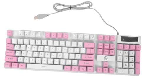 FIXOSHEE Clavier De Jeu Mécanique 104 Touches Usb Pleine Taille Rgb Rétroéclairé Pour Gamers, Touches Suspendues, Plate-forme Ergonomique Pliable, Couleurs Blanc Et Rose, Accessoires De Jeu Adaptés Pc