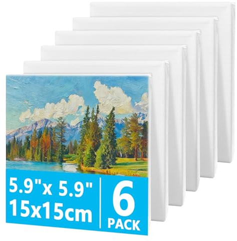 6 Stück Leinwand Zum Bemalen, 15 x 15 cm Baumwolle Mini Keilrahmen, Weiße Leinwand Set für Acrylmalerei und Ölgemälde, Leinwände für Künstler, Anfänger, Kinder, Bastler, DIY-Projekte