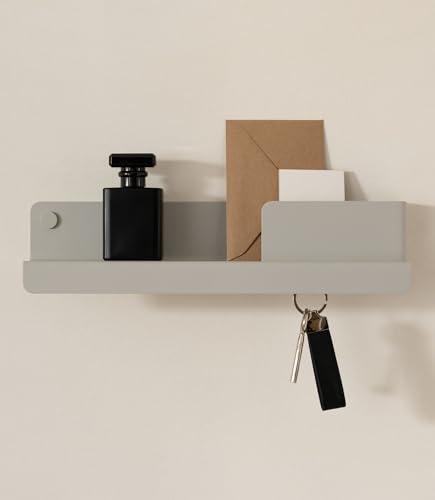 Kazai. Portachiavi da parete 'Holmsen' | Design minimalista porta chiavi da muro per casa ispirato Berlino | Appendi chiavi con mensola metallo | Porta chiavi ingresso, arredo corridoio | Grigio seta