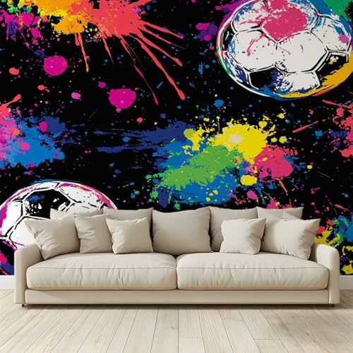 MKBKLI Papel pintado fotográfico Graffiti tema fútbol - Diseño para paredes habitación - Fotomural Tela no tejida 400 x 280 cm - Pegamento no incluido