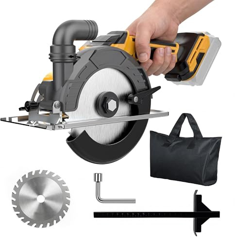 6 Inch Cordless Circular Saw Compatible with Dewalt 20V Battery(NO Battery) with Brushless Motor,Storage Bag,Guide Ruler,6 Blade,2 Cutting Depth,0-45°Bevel for Wood,PVC