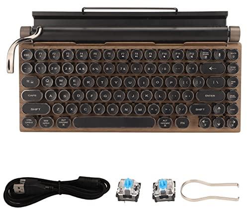 Xiuganpo Teclado de Máquina de Escribir, Teclado Mecánico Bluetooth con Teclas Redondas y Retroiluminación RGB, Compatible con PC Mac Phone, Retro Inalámbrico de 83 Teclas para (Color Madera) (Color