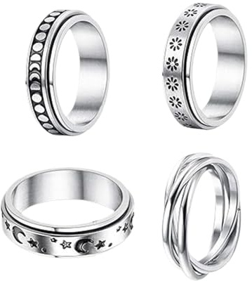 Fidget Rings,4-set i smyckeskvalitet – lugnande och stiligt smycke | Parring Snurrleksak,För Vuxna Män Kvinnor Tonåringar Fest Pendling Cosplay Maskerad