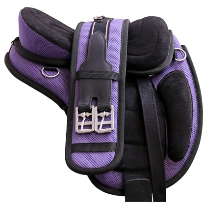 THKtack Synthetic Treeless Freemax saddle | 12 Inch | Lightweight Flexible Horse, Pony Riding Saddle - Bareback Style Saddle for Trail, Endurance & Everyday Riding Including Girth (Purple & Black) | Comfort-Focused Design for Long Distance Riding