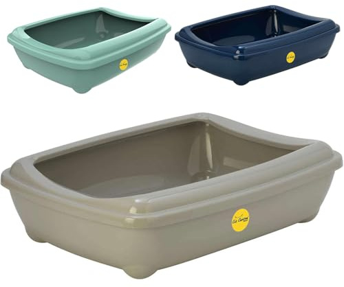 CAT CENTRE Warm Grey Open Cat Litter Tray with Detachable Rim, Large 50cm | Kitten litter pan, anti-spillage rounded corners, easy cleaning, portable plastic pet toilet box