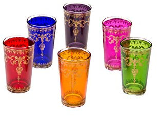 Lot de 6 verres à thé café coloré marocain Andalous triés en six couleurs | verre de thé turc en style oriental | 6 Photophore en verre comme décoration marocaine dans votre chambre ou maison