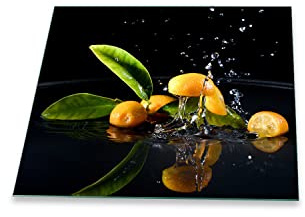 decorwelt Herdabdeckplatte Abdeckung Ceranfeld Abdeckplatte Schneidebrett 1-Teilig 60x52 Früchte Schwarz Spritzschutz Glasplatte Ceranfeldabdeckung Schutz Herdschutz Sicherheitsglas Glasschneidebrett