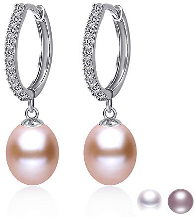 Kim Johanson Damen Perlenohrringe *Nora* aus 925 Sterling Silber mit echten Süßwasser Perlen in Weiß, Rosa oder Lila & Zirkonia Steinchen besetzt Ohrhänger inkl. Schmuckbeutel