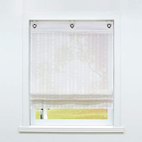 SCHOAL Raffrollo ohne Bohren Raffgardinen mit Ösen Gardinen Landhaus Ösenrollo Vorhänge Leinen Halbtransparent BxH 80x140cm 1 Stück Weiß #1