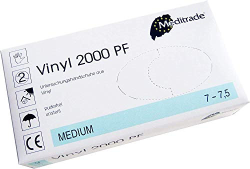 Vinyl-Handschuhe in Premium-Qualität - 100 Stück - puderfrei-latexfrei, nicht steril, beidseitig tragbar - transparent (M)