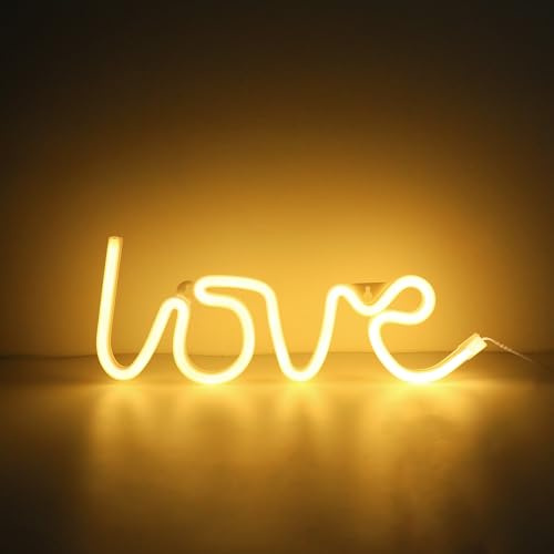 ENUOLI Warm White Love Neon Wall Light USB Battery Sign for Room Party | USB/Battery Powered Warm White Glowing LOVE Wall Art Night Lamp for Bedroom Living Room Xmas Wedding Celebration