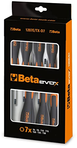 Beta 1207E/TX-S13 – Set 13 Giraviti Torx® Evox Cromati con Punte Nere, Impugnatura Bi-materiale Ergonomica – Misure T5–T45, Ideale per Officina e Fai-da-te