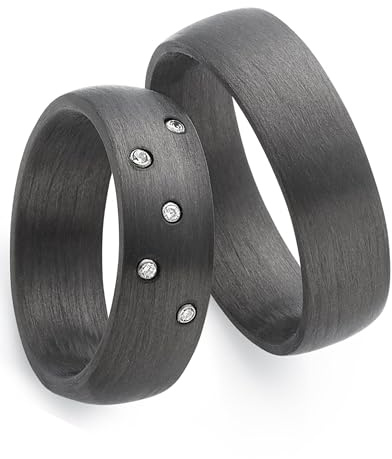 123traumringe Eheringe in Carbon I Partnerringe mit 5 Brillanten & Etui I Gravierbare Eheringe mit Ringgröße 50-70 mm I Edle Verlobungsringe in 6 mm Breite & 2,2 mm Stärke I P37