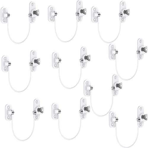 HOMGEN 10 Pack Window Restrictors Locks with Self-Tapping Screws & Keys | 18.5CM/7.3Inch Wire, for UPVC Wooden Aluminium Window, Childproof Kids & Cats, Lockable Design, Made of Zinc Alloy & UPVC