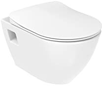 Furni24 Spülrandloses Wand-WC mit Toilettendeckel, Dusch-WC (Taharet), Hänge-WC, Duroplast WC-Sitz mit Absenkautomatik, Tiefspüler spülrandlos mit waagerechtem Abgang,Bautiefe ist 50cm,Tiefspüler weiß