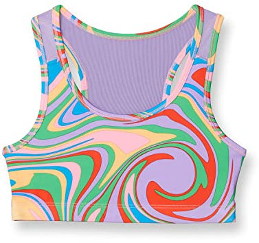 Champion - Brasier sportivo per ragazze, reggiseno sportivo elastico per ragazze, reggiseno sportivo con schiena incrociata per ragazze, Logo C riflettente a spirale Geo, 7-8