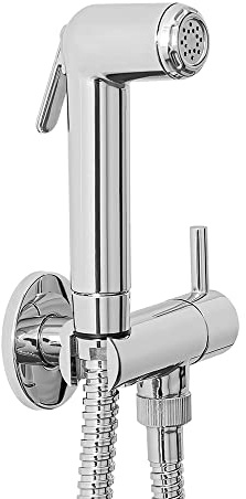 Inbagno Set Bidet Cromato Completo di doccetta igienica, Supporto con Presa Acqua e Rubinetto Arresto (ABS Cromo Stile Classico)