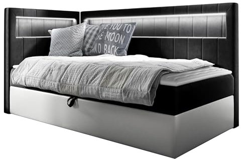 Mirjan24 Boxspringbett Junior Gladino III mit Bettkasten und LED-Beleuchtung Continentalbett Bonell-Matratze Topper Polsterbett Amerikanisches Bett (Soft 017 + Fresh 17, 90 x 200 cm, Seite: Links)