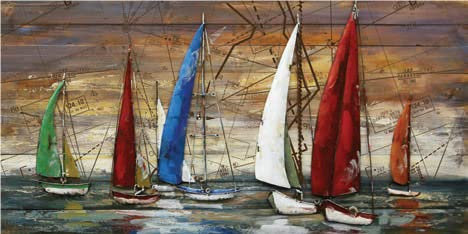 Holzfabrik Wandbild NOVA aus Metall/Holz Segelschiff mit Weltkarte auf dem Meer 140 x 70 cm/Reservierung möglich