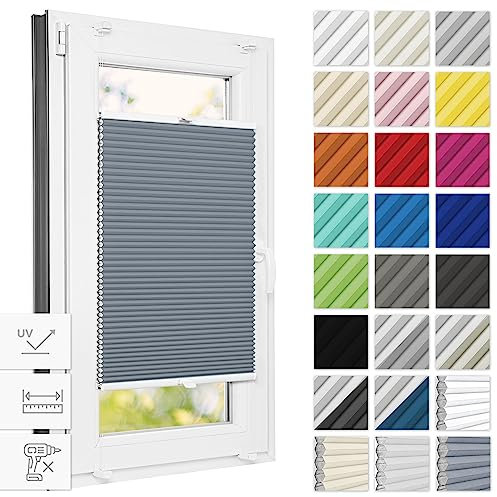 Estika Wabenplissee ohne Bohren verdunkelung 125 cm x 120 cm - Waben: Grau - Weiß - Bruchfeste Klemmhalter, Plisees ohne Bohren Blickdicht, Plissee klemmfix, Verdunklungsplissee
