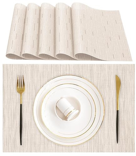 Lumaca Manteles Individuales Lavables, Juego de 6 Salvamanteles Individuales (70% PVC, 30% Poliéster), Resistentes al calor, Antideslizantes, para Mesa de Cocina y Restaurantes,Beige