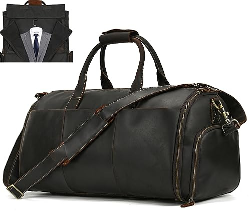 Borsa da Viaggio Uomo Pelle Vera, Borsa Porta Abiti in Pelle Borsa per abiti Porta Abiti per Viaggio Borse di Copertura Vestiti, Borsa per Weekend, Borse da Palestra per Uomo, marrone scuro