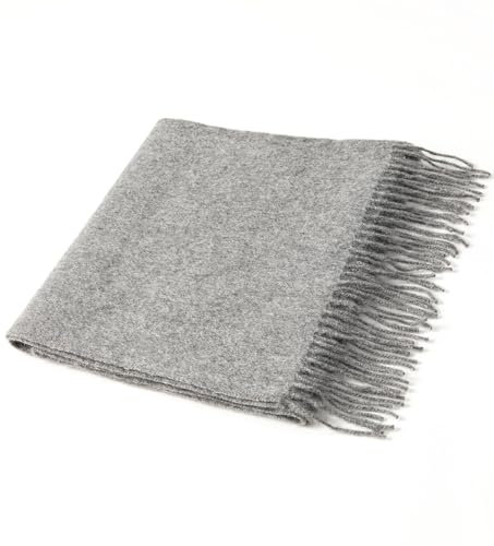 Villand Écharpe en pur cachemire à 100% avec des bordures à franges, Châle en cachemire extra doux et large pour femmes et hommes. (Gris)