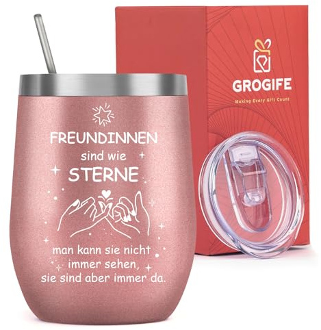 Grogife Geschenk Weihnachten für Freundin, BFF Geschenke Thermobecher 350ml | Freundschaftsgeschenke für Freundinnen Mädchen, Weihnachtsgeschenke für Freundin, Edelstahl Kaffeebecher to go Weinbecher