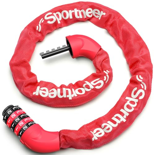 Sportneer Fahrradschloss Zahlenschloss mit Zahlen und hoher Sicherheitsstufe Kettenschlösser Fahrrad 5-stellige Rückstellbar Radabsperrung mit Kette aus Gehärtetem Stahl 100-120CM