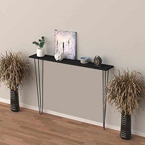 [en.casa] Étagère Moderne à Pieds Épiingle à Cheveux pour Cadrer Radiateur Table d'Appoint Design Intemporel Métal Panneaux de Particules 82 x 80 x 18 cm Noir