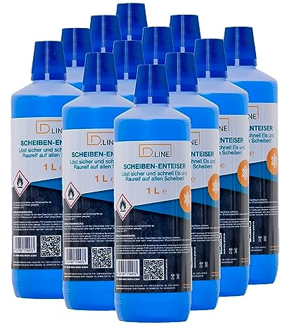 D.LINE Scheibenenteiser, 12x 1 Liter | Löst sicher und schnell Eis und Raureif, Für alle Scheiben