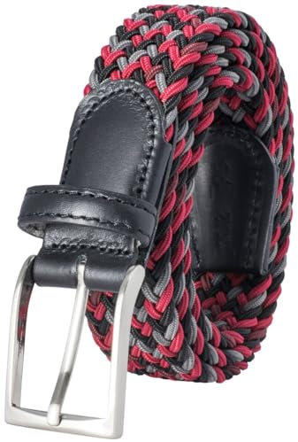 LINDENMANN Textil-Flechtgürtel Herren, Jeans-Gürtel Herren 35 mm breit, Gürtel Herren, Textilgürtel rot, Farbe/Color:rot, Size US/EU:Bundweite 85 cm Gesamtlänge 100 cm W 33.5 M