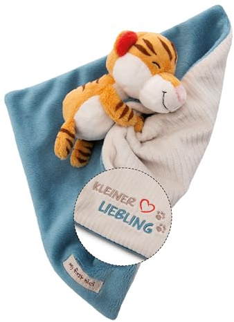 NICI Toalla de Seguridad para bebé de 22 x 22 cm con Peluche de Tigre – paño Suave para niñas y niños, Regalo de Nacimiento, con Texto Bordado «Kleiner Liebling» – 49750