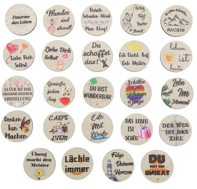 EMSea 24-teiliges Glücks Motivations Charm Set aus Holz mit Inspirierenden Sprüchen Und Bunten Mustern Inspirierende Dekoration für Freunde Kollegen Kinder Deutsch