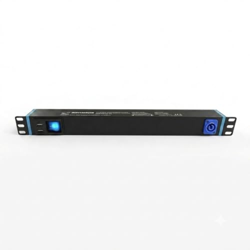 Infitronic INSV1005USB 19 Zoll Steckdosenleiste 6-Fach, Power Twist Output, 1HE Rack-PDU Aluminium, 2X USB & LED-Licht, 3680W 16A für Serverschrank & Event, H07RN-F Kabel, Schwarz