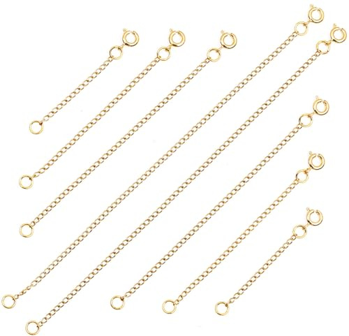Anezus 8PCS Gold Necklace Extenders, 18K Gold Plated Jewelry Extenders Extension Chain for Necklaces, Bracelets and Anklets (Assorted Sizes)